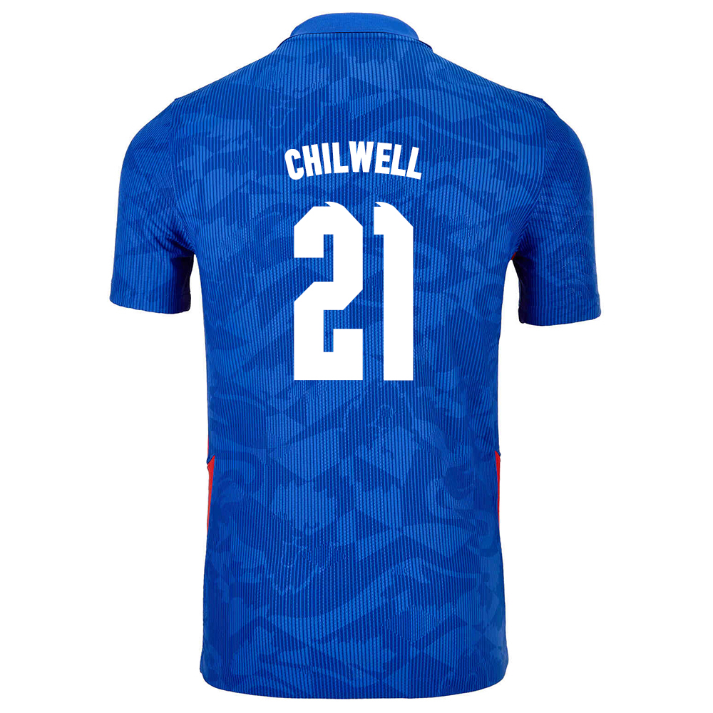 Női Angol labdarúgó-válogatott Ben Chilwell #21 Idegenbeli Kék 2021 Mez Póló Ing