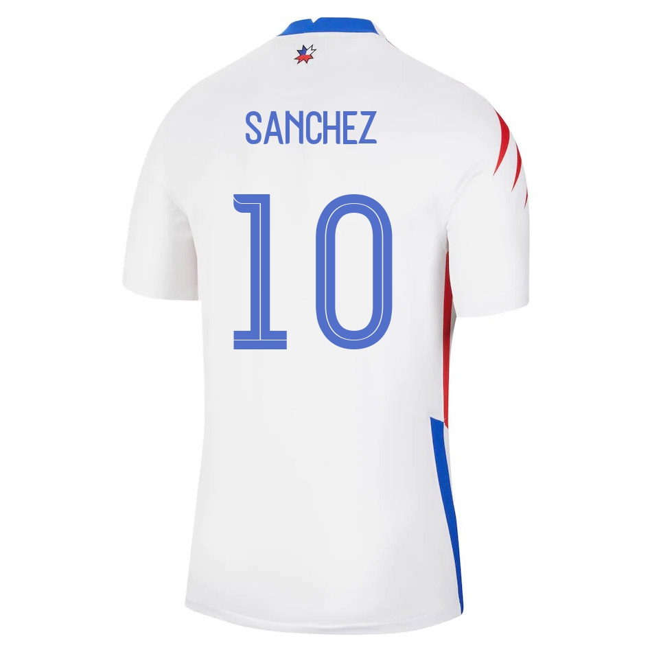Férfi Chilei labdarúgó-válogatott Alexis Sanchez #10 Idegenbeli Fehér 2021 Mez Póló Ing