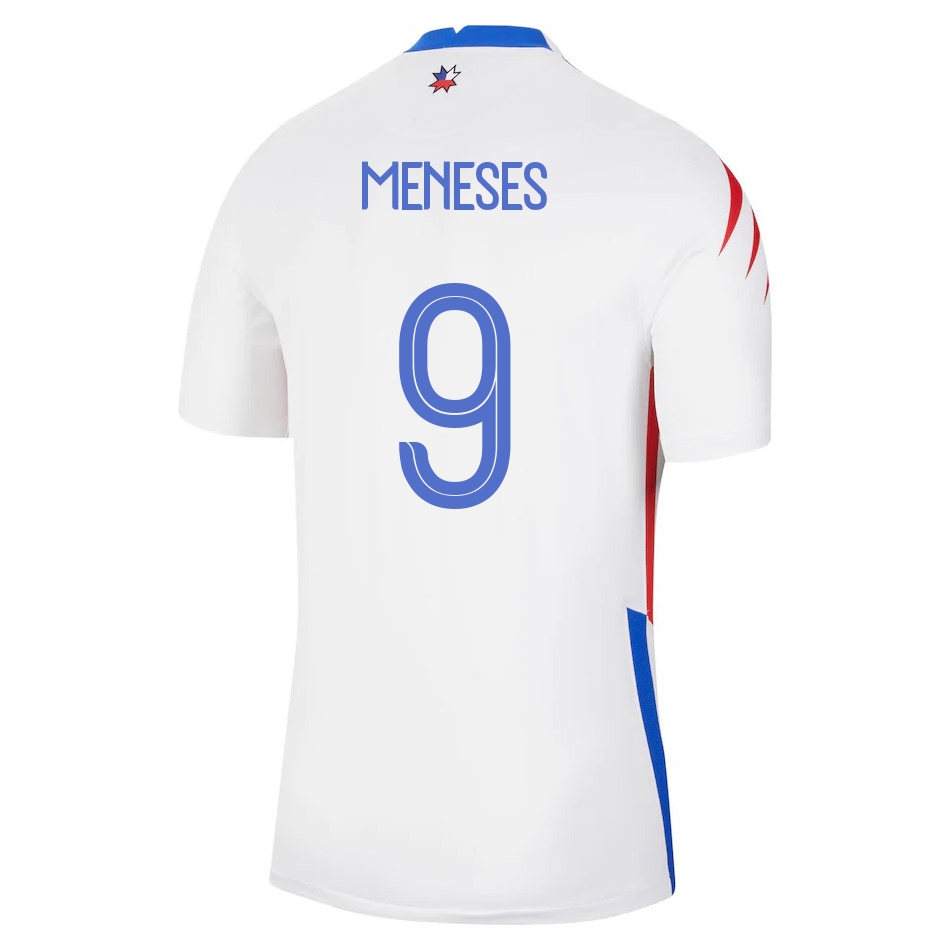 Női Chilei labdarúgó-válogatott Jean Meneses #9 Idegenbeli Fehér 2021 Mez Póló Ing