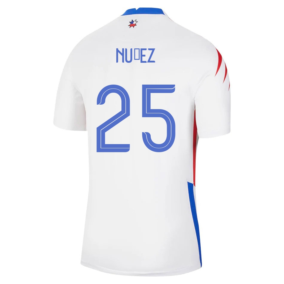 Férfi Chilei labdarúgó-válogatott Marcelino Nuñez #25 Idegenbeli Fehér 2021 Mez Póló Ing