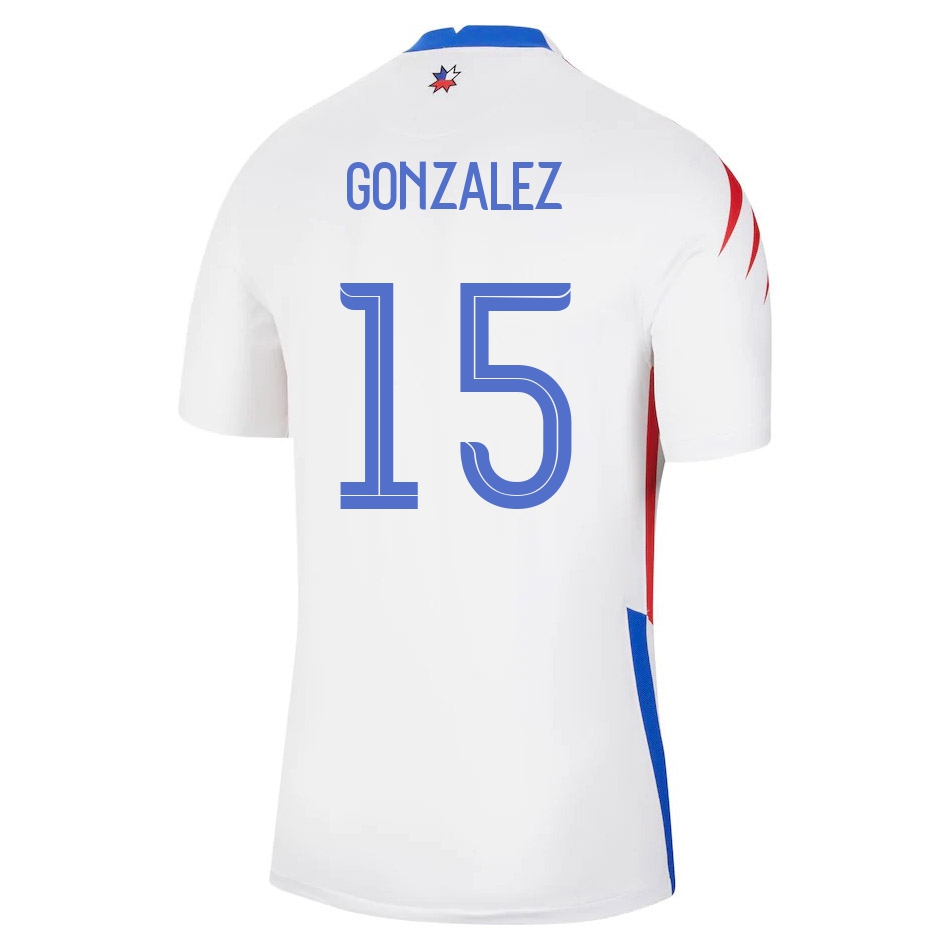 Női Chilei labdarúgó-válogatott Daniel Gonzalez #15 Idegenbeli Fehér 2021 Mez Póló Ing