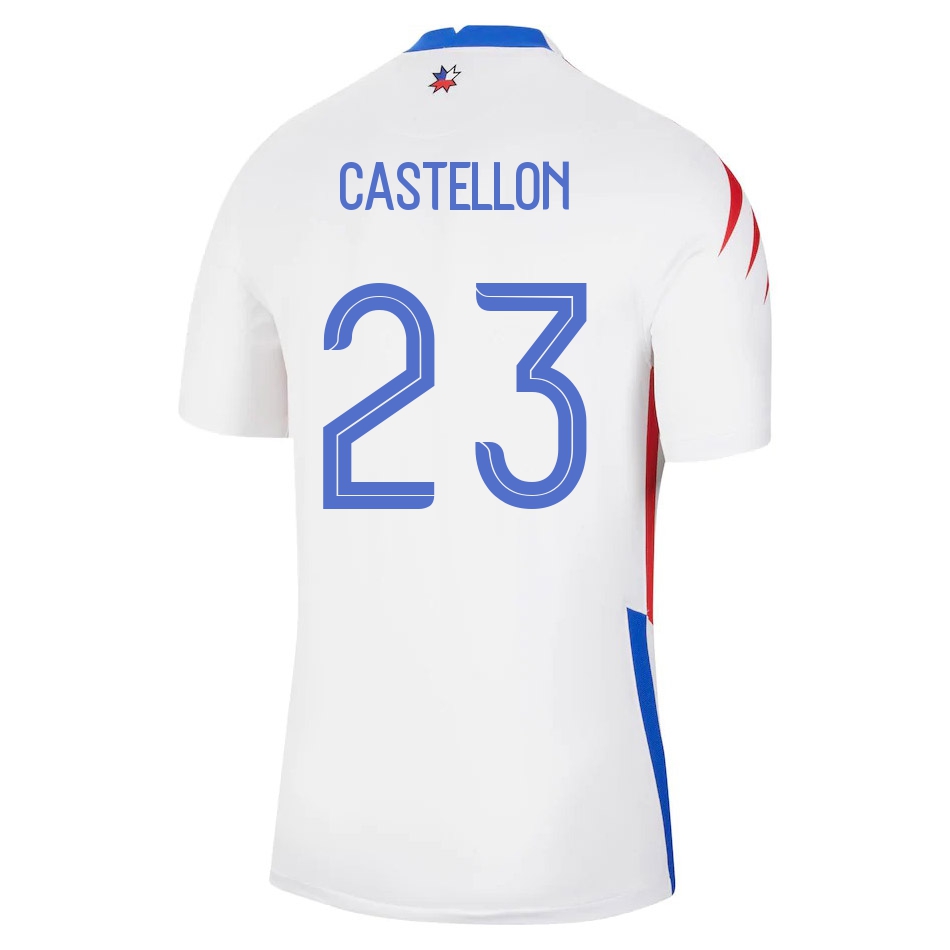 Férfi Chilei labdarúgó-válogatott Gabriel Castellon #23 Idegenbeli Fehér 2021 Mez Póló Ing