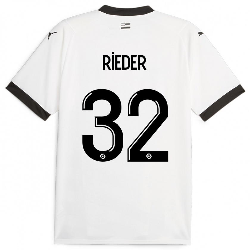 Kandiny Gyermek Fabian Rieder #32 Fehér Idegenbeli Jersey 2023/24 Mez Póló Ing