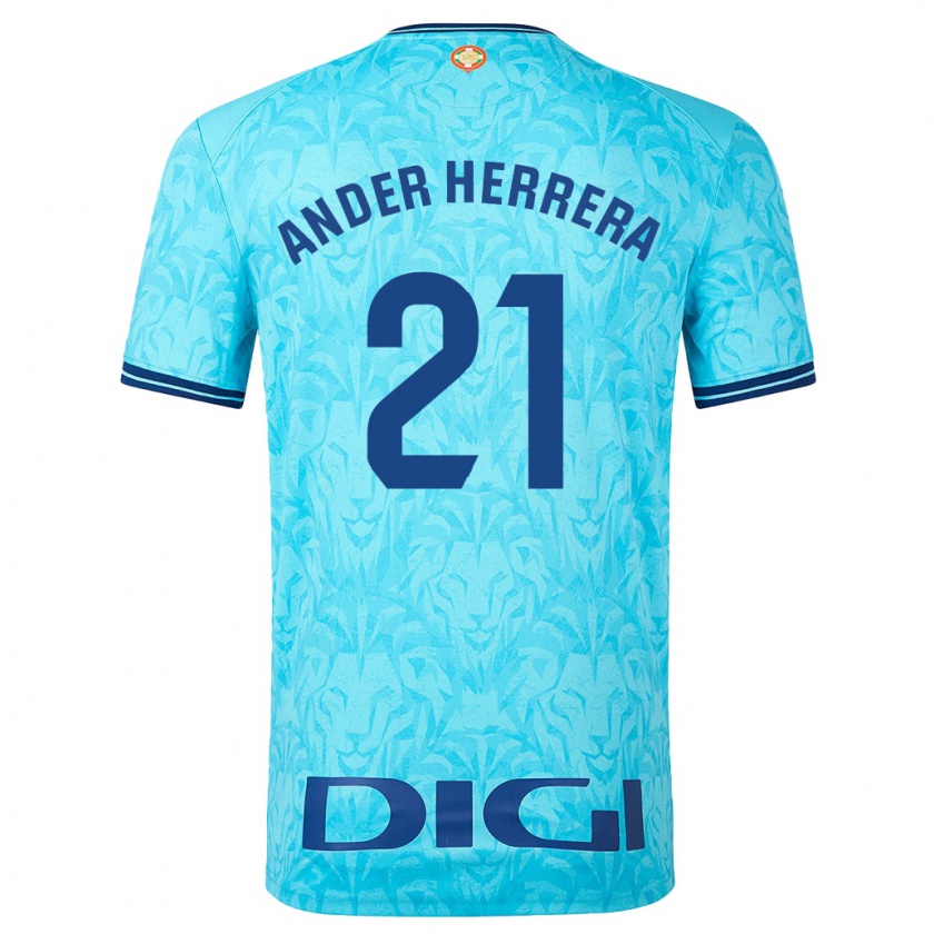 Kandiny Férfi Ander Herrera #21 Égszínkék Idegenbeli Jersey 2023/24 Mez Póló Ing