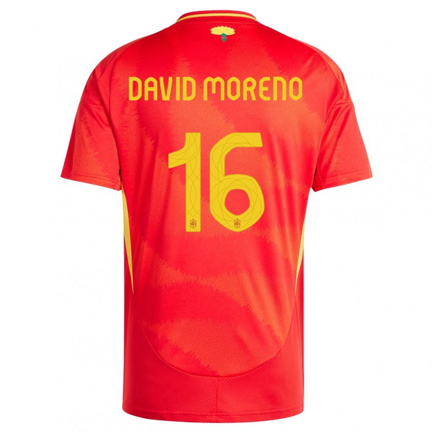 Kandiny Gyermek Spanyolország Antonio David Moreno #16 Piros Hazai Jersey 24-26 Mez Póló Ing