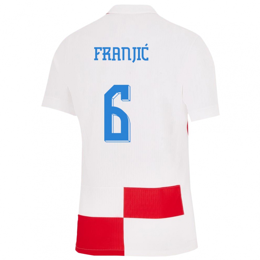 Kandiny Gyermek Horvátország Bartol Franjic #6 Fehér Piros Hazai Jersey 24-26 Mez Póló Ing