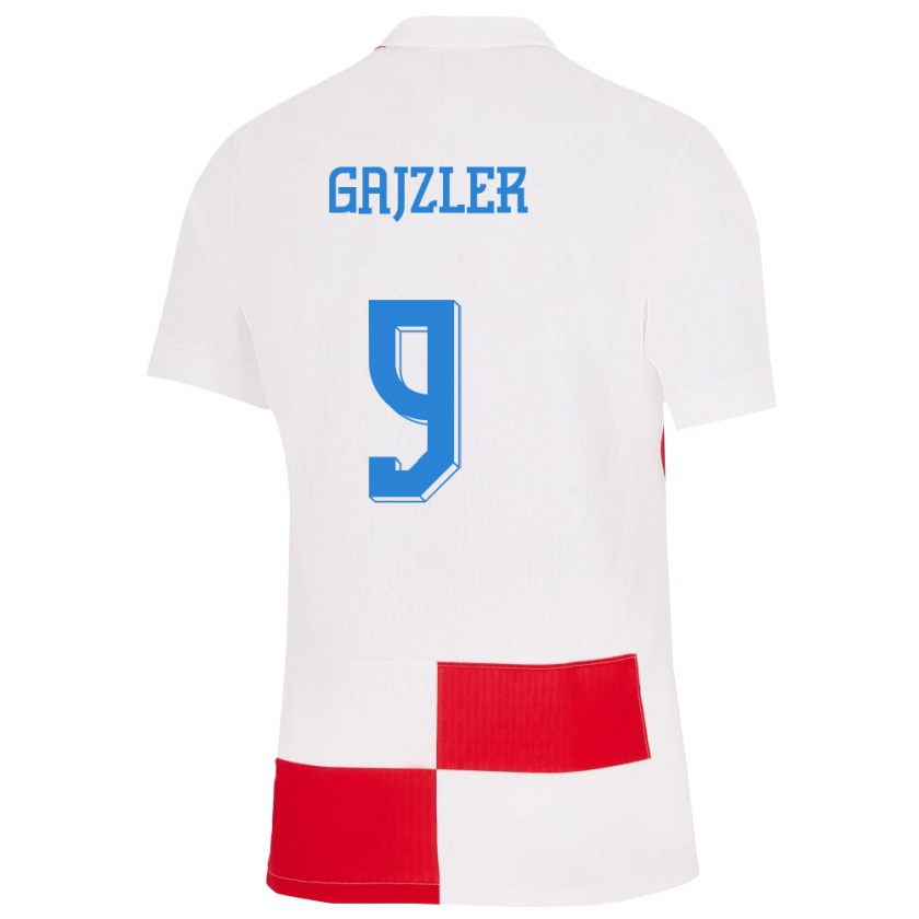 Kandiny Gyermek Horvátország Niko Gajzler #9 Fehér Piros Hazai Jersey 24-26 Mez Póló Ing