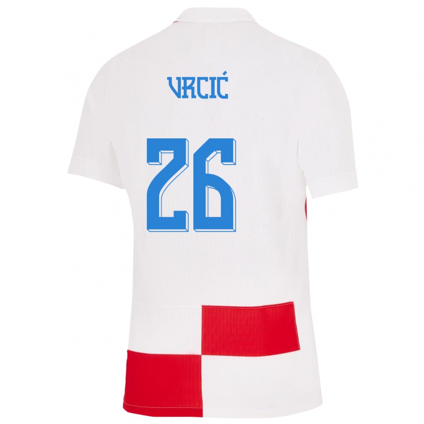 Kandiny Gyermek Horvátország Jere Vrcic #26 Fehér Piros Hazai Jersey 24-26 Mez Póló Ing