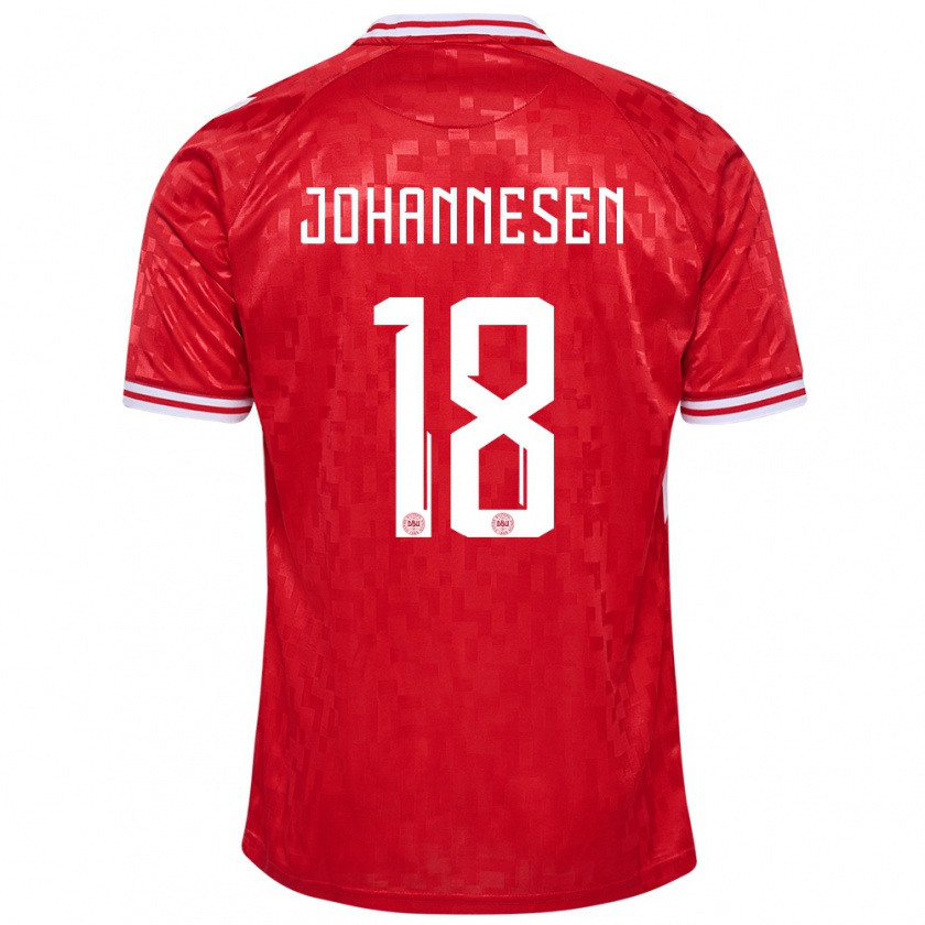 Kandiny Gyermek Dánia Sofus Johannesen #18 Piros Hazai Jersey 24-26 Mez Póló Ing