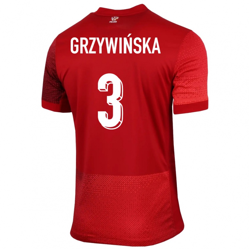 Kandiny Gyermek Lengyelország Gabriela Grzywinska #3 Piros Idegenbeli Jersey 24-26 Mez Póló Ing