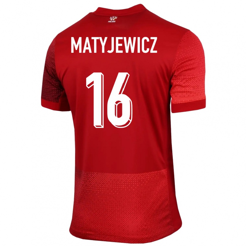 Kandiny Gyermek Lengyelország Wiktor Matyjewicz #16 Piros Idegenbeli Jersey 24-26 Mez Póló Ing
