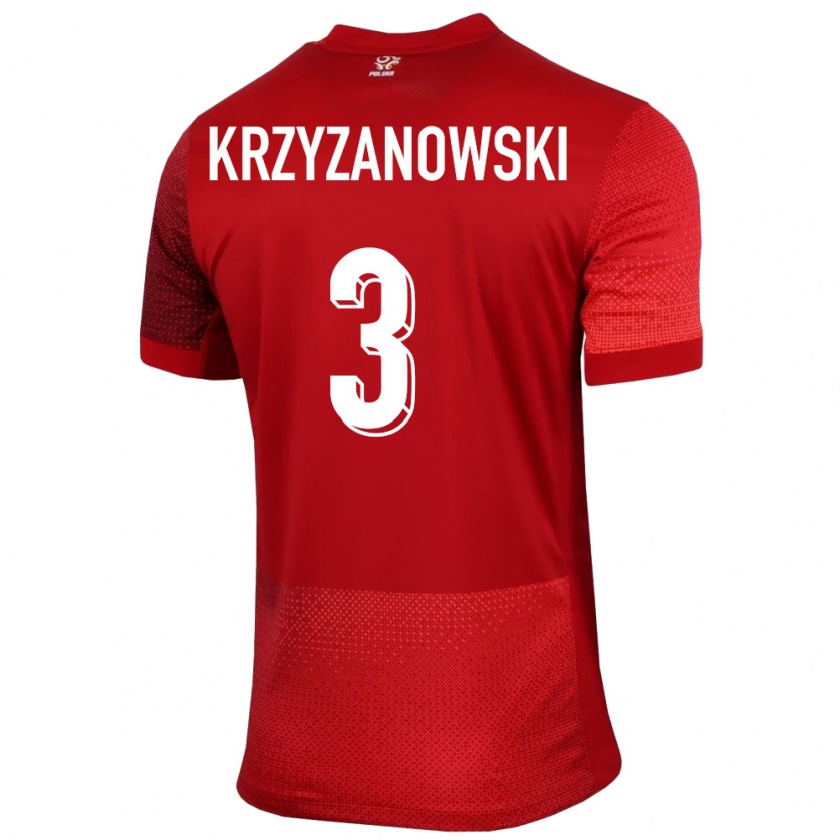 Kandiny Gyermek Lengyelország Jakub Krzyzanowski #3 Piros Idegenbeli Jersey 24-26 Mez Póló Ing