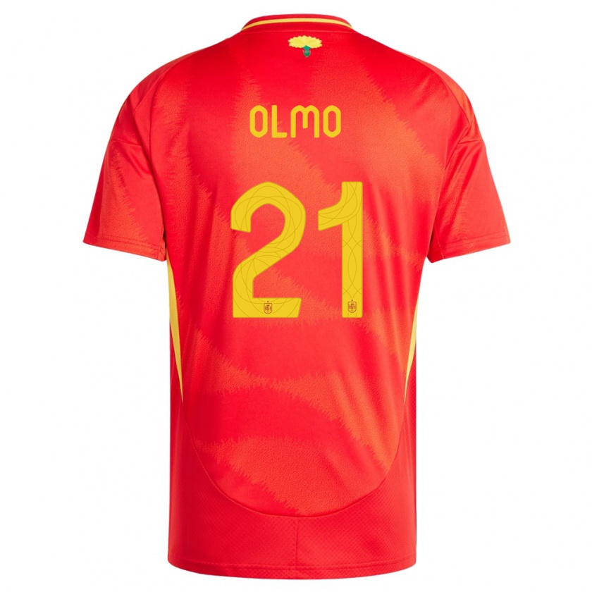 Kandiny Férfi Spanyolország Dani Olmo #21 Piros Hazai Jersey 24-26 Mez Póló Ing