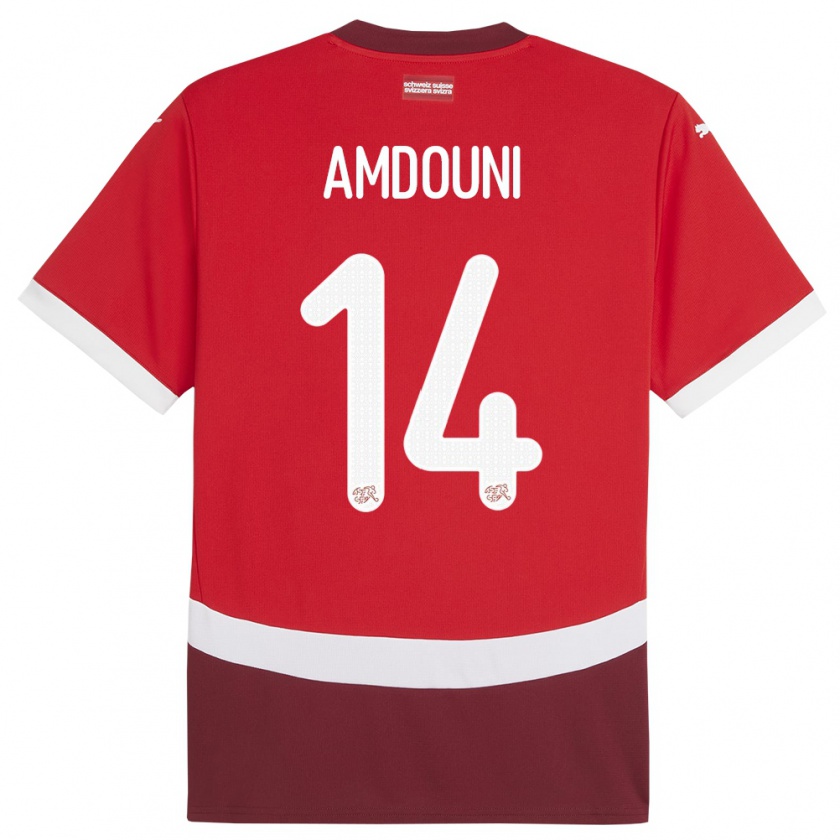 Kandiny Férfi Svájc Mohamed Zeki Amdouni #14 Piros Hazai Jersey 24-26 Mez Póló Ing