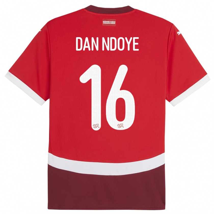 Kandiny Férfi Svájc Dan Ndoye #16 Piros Hazai Jersey 24-26 Mez Póló Ing