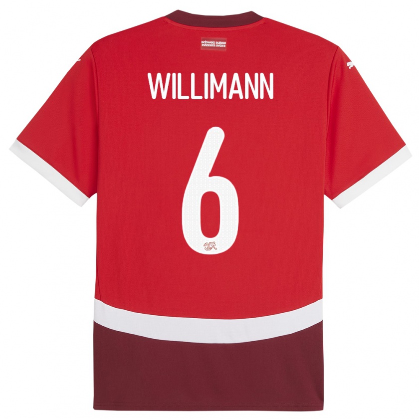 Kandiny Férfi Svájc Mauricio Willimann #6 Piros Hazai Jersey 24-26 Mez Póló Ing