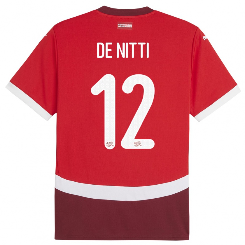 Kandiny Férfi Svájc Gianni De Nitti #12 Piros Hazai Jersey 24-26 Mez Póló Ing