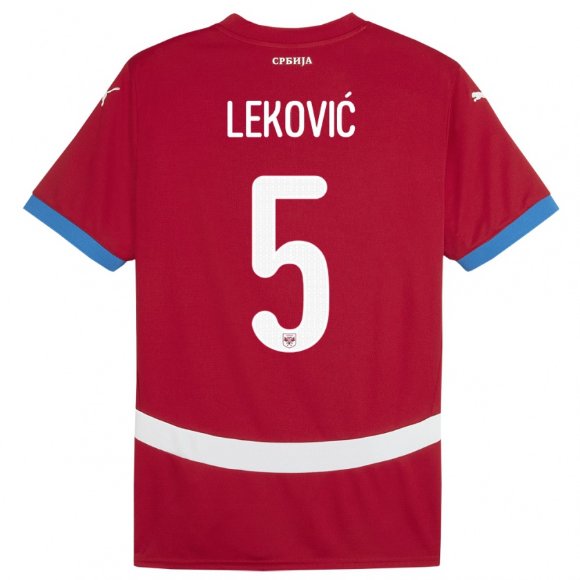 Kandiny Férfi Szerbia Stefan Lekovic #5 Piros Hazai Jersey 24-26 Mez Póló Ing