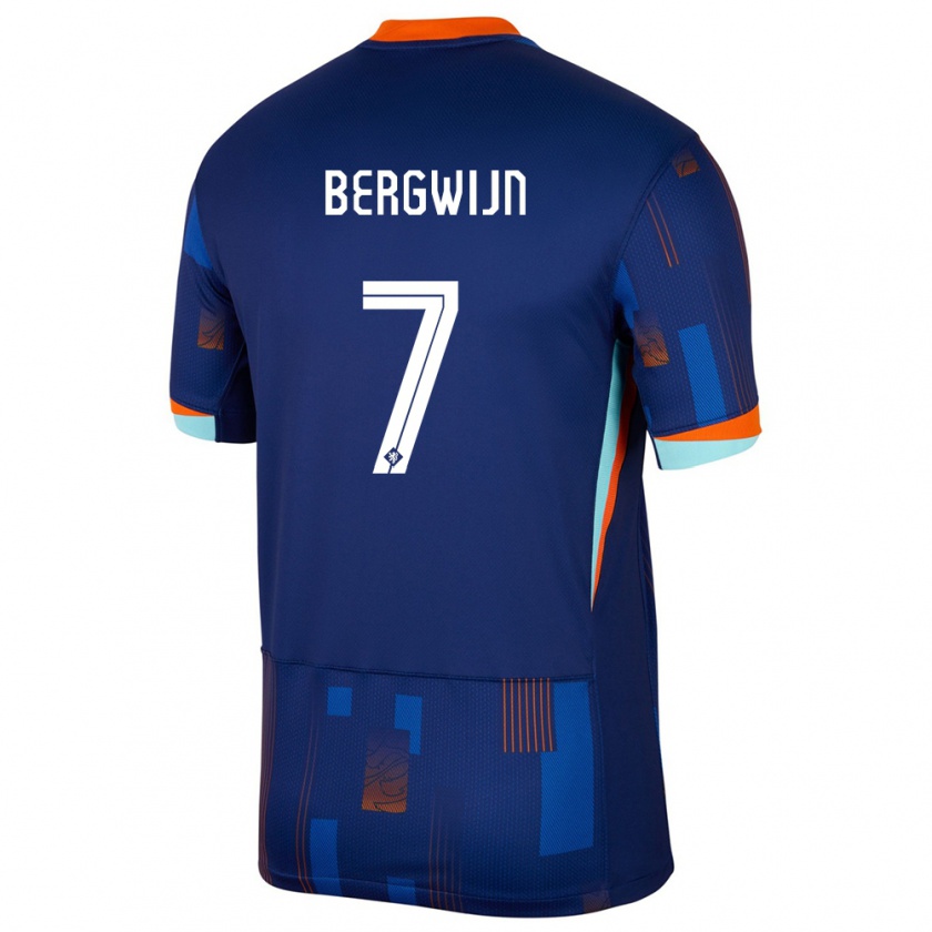 Kandiny Férfi Hollandia Steven Bergwijn #7 Kék Idegenbeli Jersey 24-26 Mez Póló Ing