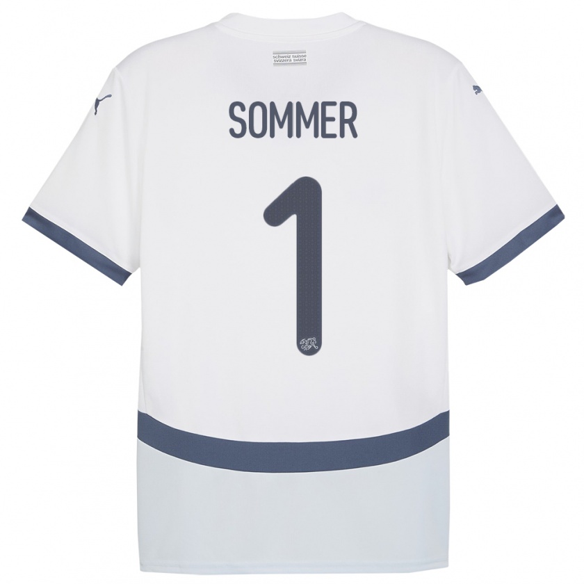Kandiny Férfi Svájc Yann Sommer #1 Fehér Idegenbeli Jersey 24-26 Mez Póló Ing