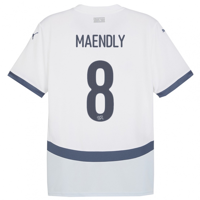 Kandiny Férfi Svájc Sandy Maendly #8 Fehér Idegenbeli Jersey 24-26 Mez Póló Ing