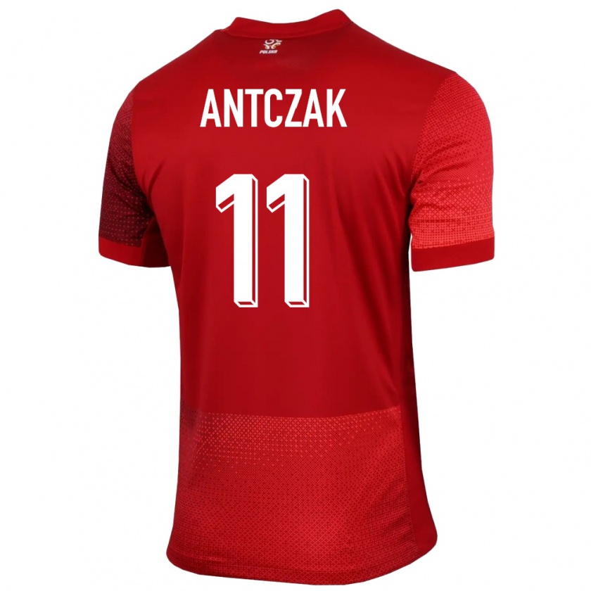 Kandiny Férfi Lengyelország Jakub Antczak #11 Piros Idegenbeli Jersey 24-26 Mez Póló Ing