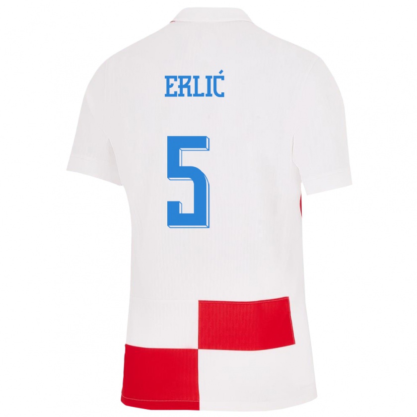 Kandiny Női Horvátország Martin Erlic #5 Fehér Piros Hazai Jersey 24-26 Mez Póló Ing