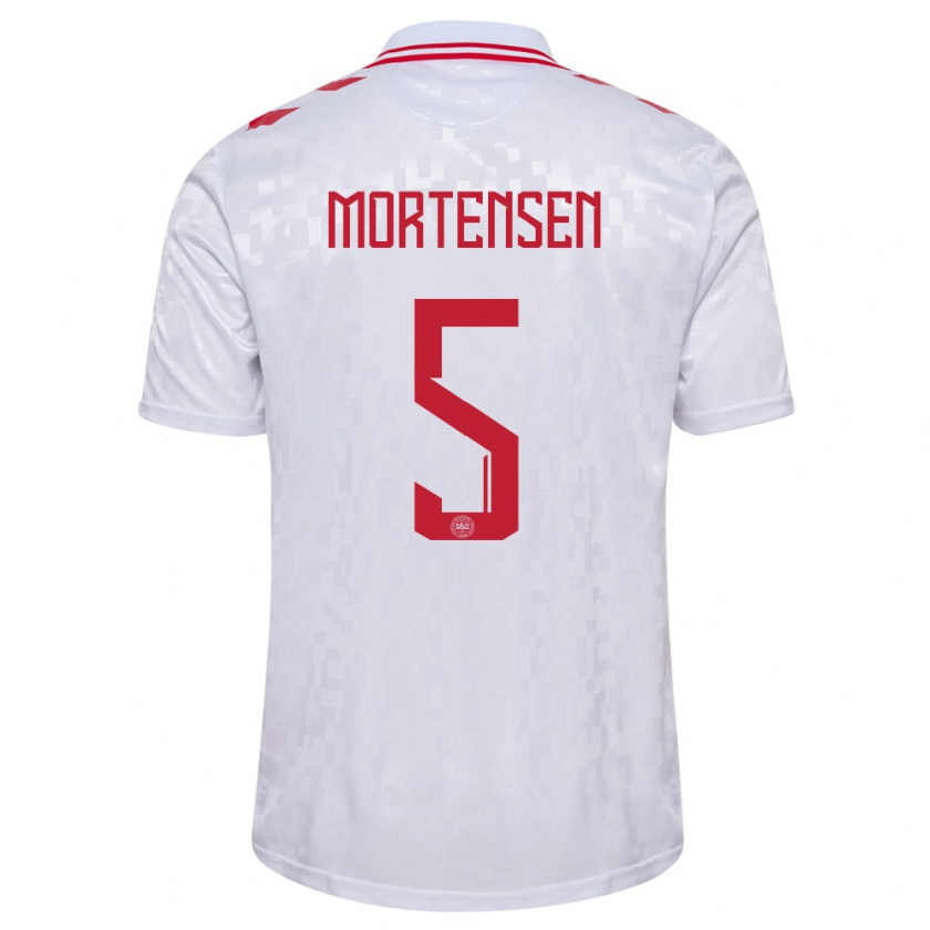 Kandiny Női Dánia Gustav Mortensen #5 Fehér Idegenbeli Jersey 24-26 Mez Póló Ing