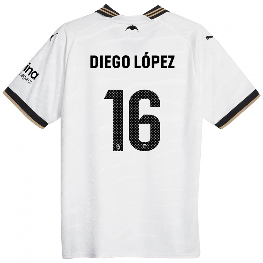 Kandiny Gyermek Diego López #16 Fehér Hazai Jersey 2023/24 Mez Póló Ing