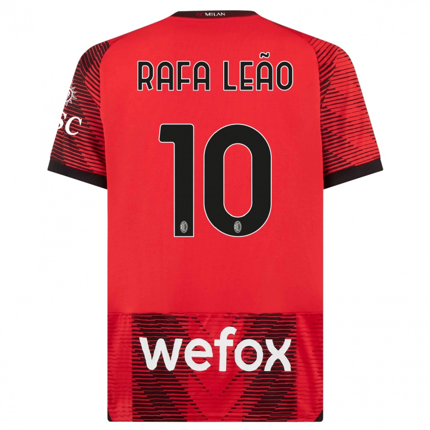Kandiny Gyermek Rafael Leão #10 Piros Fekete Hazai Jersey 2023/24 Mez Póló Ing
