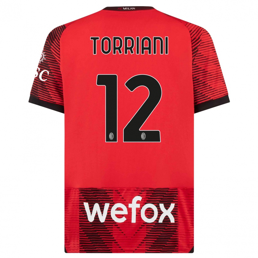 Kandiny Gyermek Lorenzo Torriani #12 Piros Fekete Hazai Jersey 2023/24 Mez Póló Ing