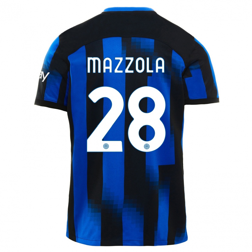 Kandiny Gyermek Giuseppe Mazzola #28 Fekete Kék Hazai Jersey 2023/24 Mez Póló Ing