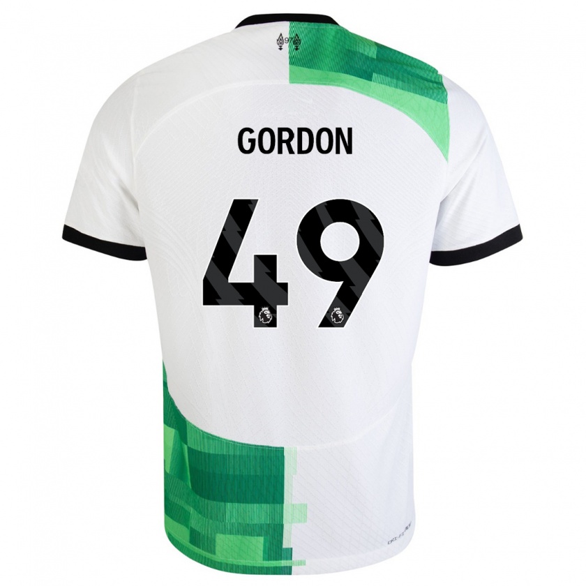 Kandiny Gyermek Kaide Gordon #49 Fehér Zöld Idegenbeli Jersey 2023/24 Mez Póló Ing
