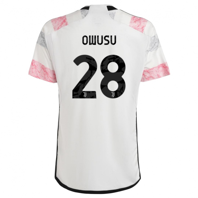 Kandiny Gyermek Augusto Owusu #28 Fehér Rózsaszín Idegenbeli Jersey 2023/24 Mez Póló Ing