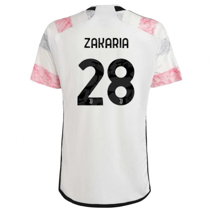 Kandiny Gyermek Denis Zakaria #28 Fehér Rózsaszín Idegenbeli Jersey 2023/24 Mez Póló Ing