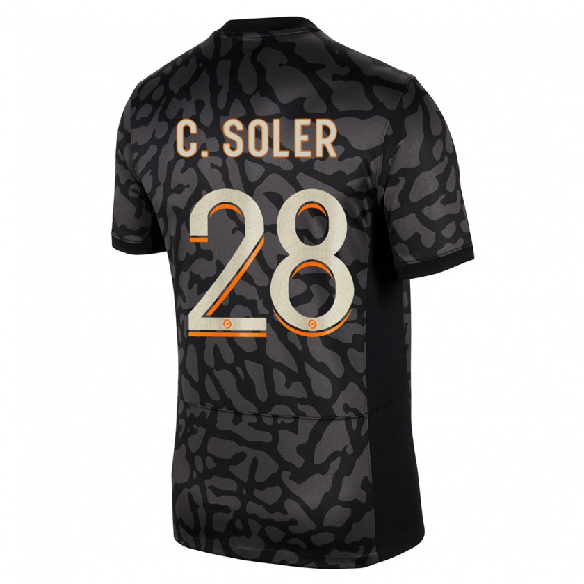 Kandiny Gyermek Carlos Soler #28 Fekete Harmadik Számú Jersey 2023/24 Mez Póló Ing