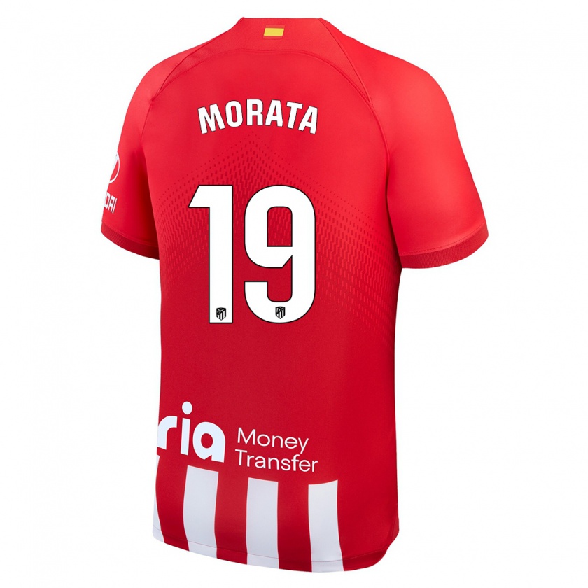 Kandiny Férfi Álvaro Morata #19 Piros Fehér Hazai Jersey 2023/24 Mez Póló Ing