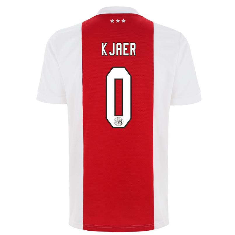 Gyermek Labdarúgás Jeppe Kjaer #0 Piros Fehér Hazai Jersey 2021/22 Mez Póló Ing
