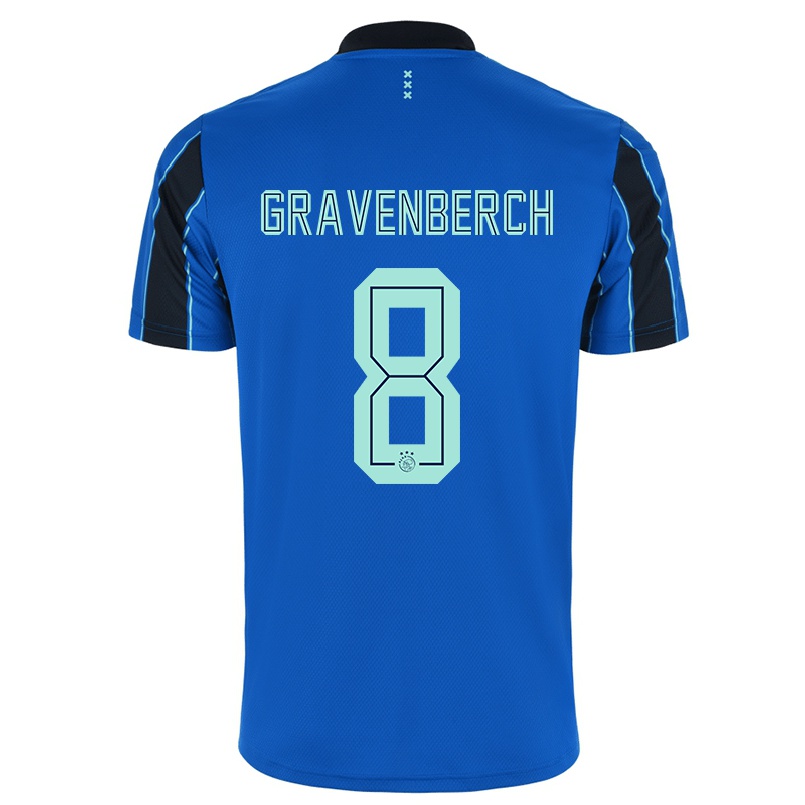 Gyermek Labdarúgás Ryan Gravenberch #8 Kék Fekete Idegenbeli Jersey 2021/22 Mez Póló Ing