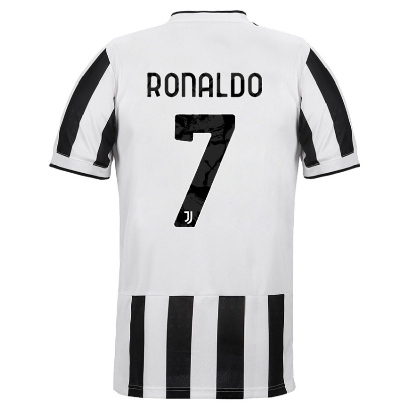 Gyermek Labdarúgás Cristiano Ronaldo #7 Fehér Fekete Hazai Jersey 2021/22 Mez Póló Ing
