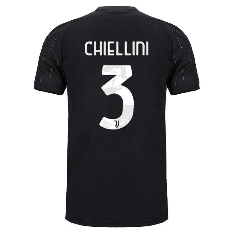 Gyermek Labdarúgás Giorgio Chiellini #3 Fekete Idegenbeli Jersey 2021/22 Mez Póló Ing