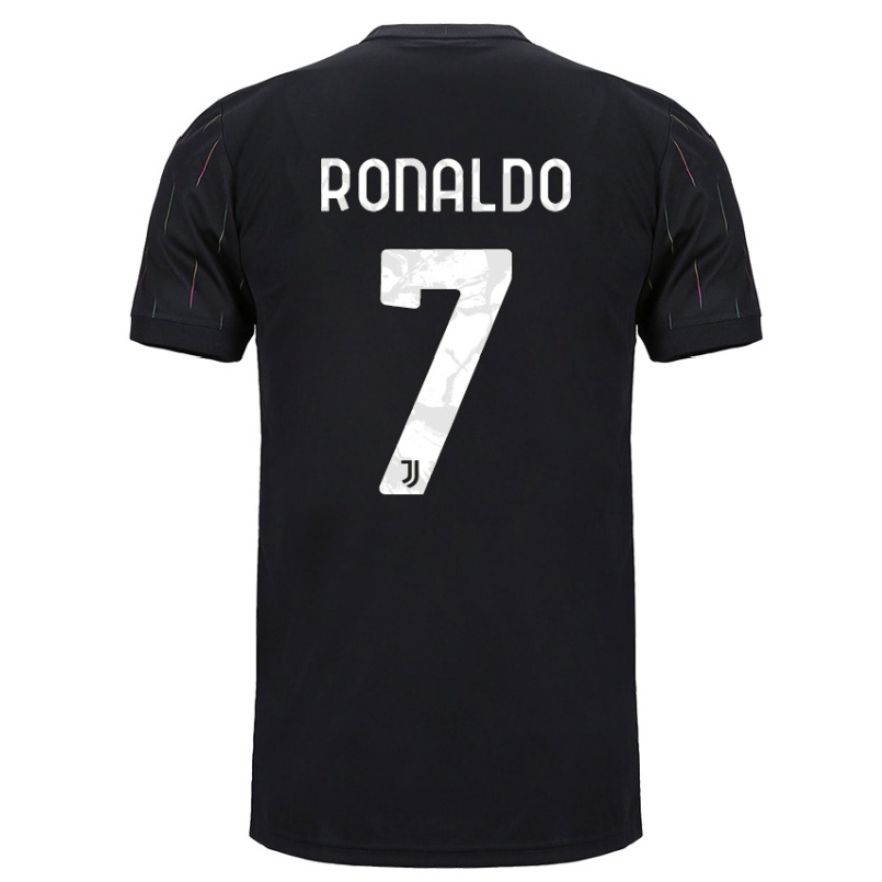 Gyermek Labdarúgás Cristiano Ronaldo #7 Fekete Idegenbeli Jersey 2021/22 Mez Póló Ing