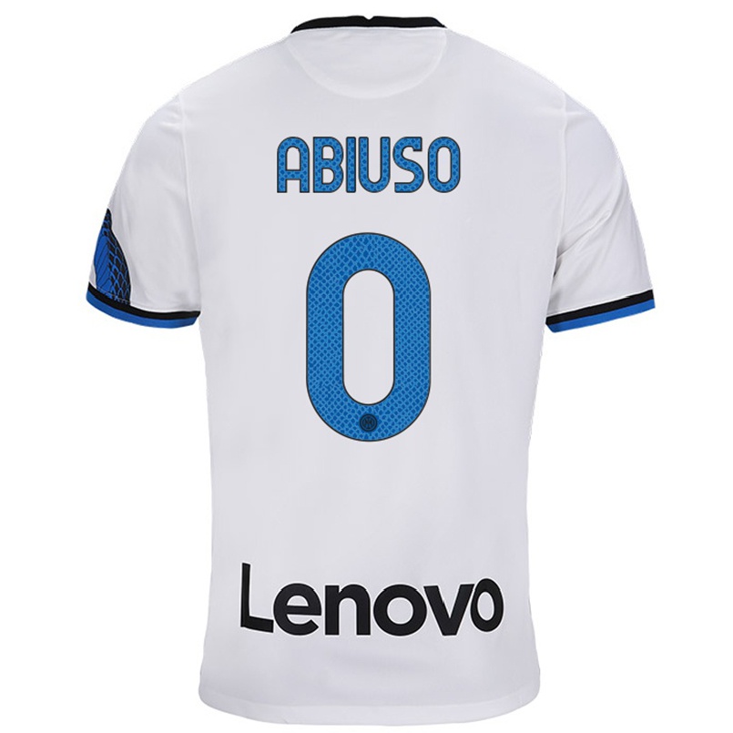 Gyermek Labdarúgás Fabio Abiuso #0 Fehér Kék Idegenbeli Jersey 2021/22 Mez Póló Ing