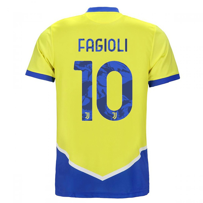 Gyermek Labdarúgás Nicolo Fagioli #10 Kék Sárga Számú Jersey 2021/22 Mez Póló Ing