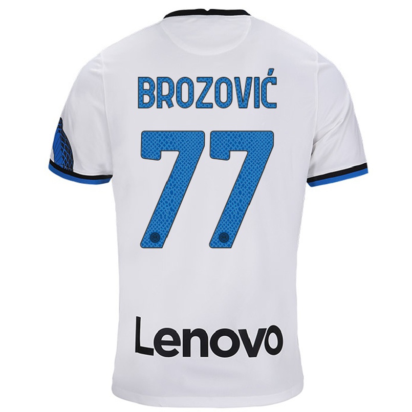 Férfi Labdarúgás Marcelo Brozovic #77 Fehér Kék Idegenbeli Jersey 2021/22 Mez Póló Ing
