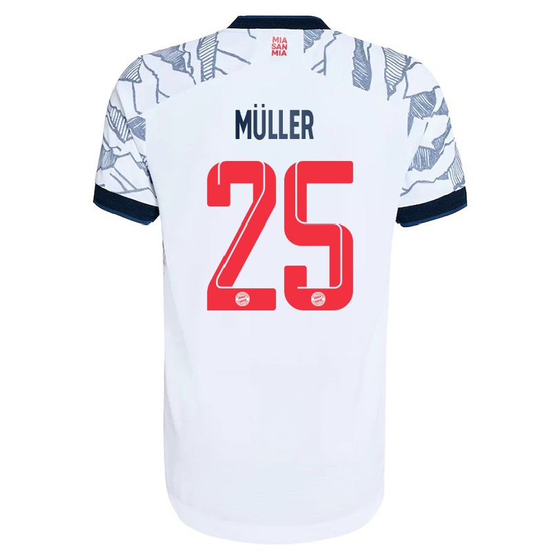 Férfi Labdarúgás Thomas Muller #25 Szurke Fehér Számú Jersey 2021/22 Mez Póló Ing