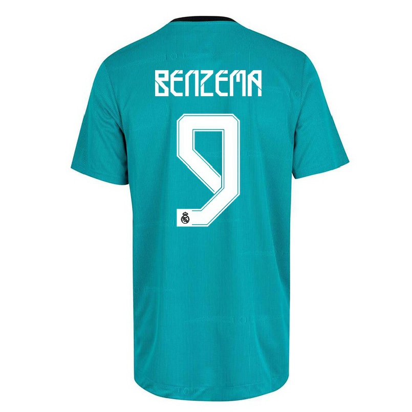 Női Labdarúgás Karim Benzema #9 Világos Zöld Számú Jersey 2021/22 Mez Póló Ing