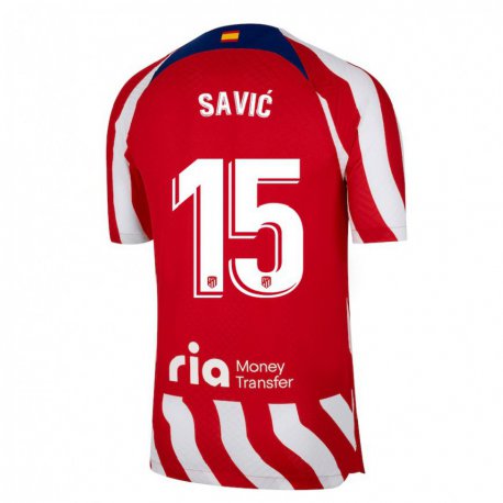 Kandiny Gyermek Stefan Savic #15 Piros Fehér Kék Hazai Jersey 2022/23 Mez Póló Ing