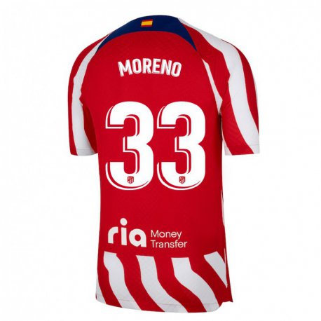 Kandiny Gyermek Alberto Moreno #33 Piros Fehér Kék Hazai Jersey 2022/23 Mez Póló Ing