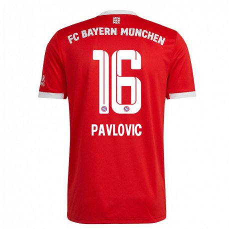 Kandiny Gyermek Aleksandar Pavlovic #16 Neon Piros Fehér Hazai Jersey 2022/23 Mez Póló Ing